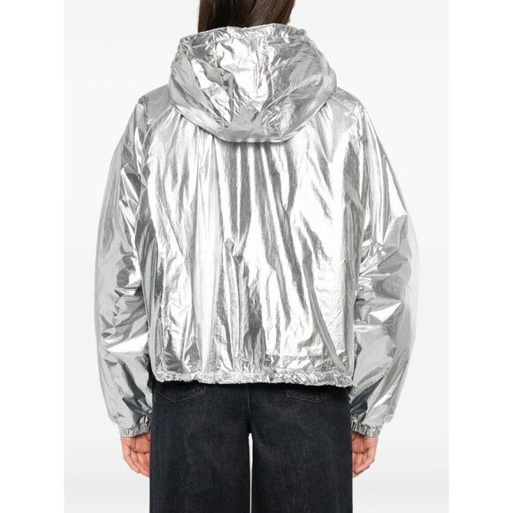 IRO Metallic Hooded Zip-Up Jacket Women SILVER Coats & Jackets - Picture 5 of 5